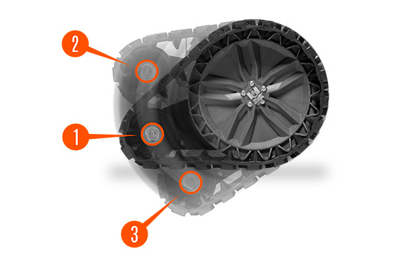 3 положения работы гусениц: 1Х MODE максимальная проходимость в глубоком снегу и в горах. 2Х MODE маневренность и скорость работы колесного снегоуборщика. 3Х MODE режим работы грейдера для очистки поверхности до основания.
